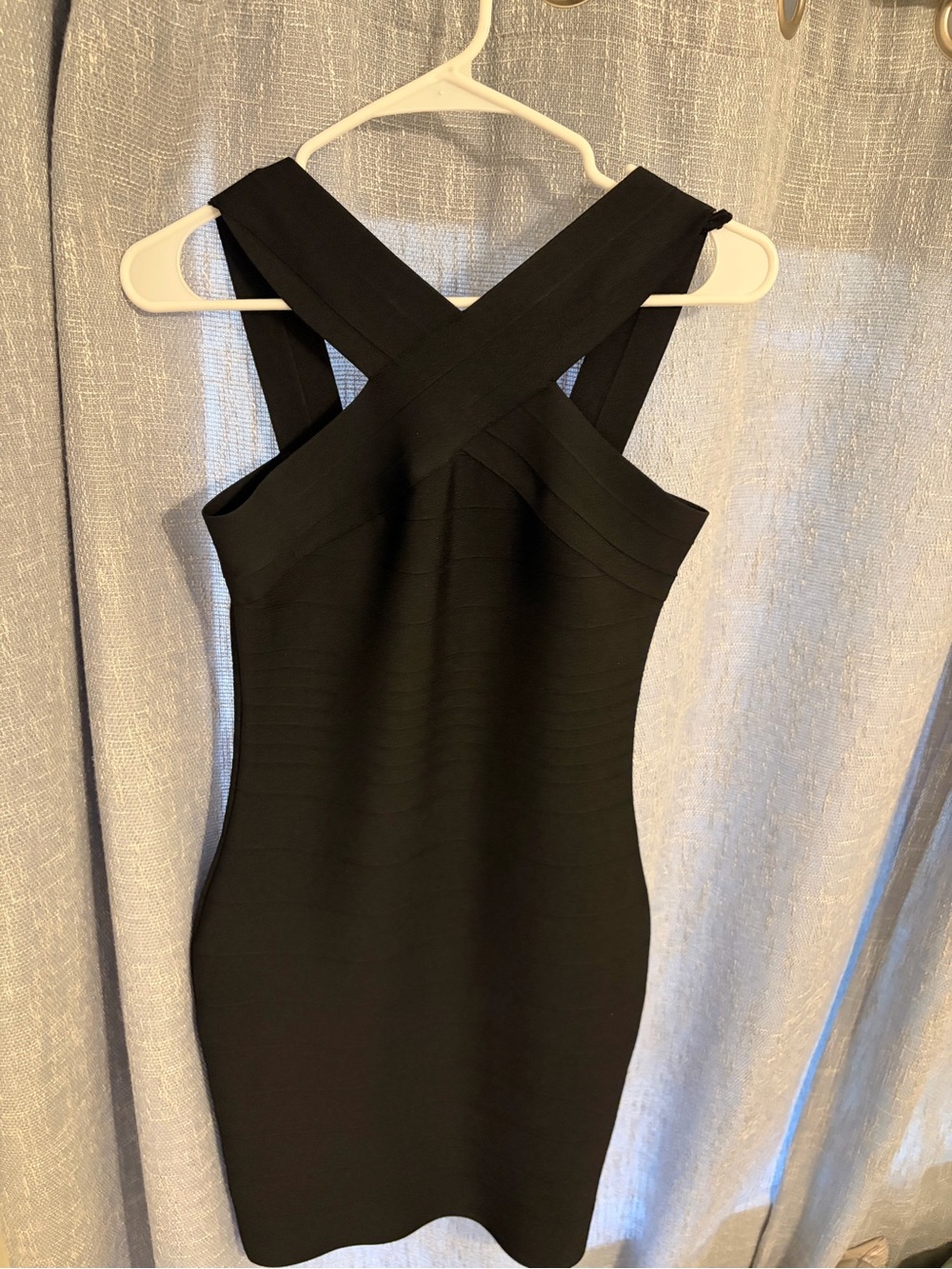 Classic Black Cross-Front Bandage Bodycon Dress 4